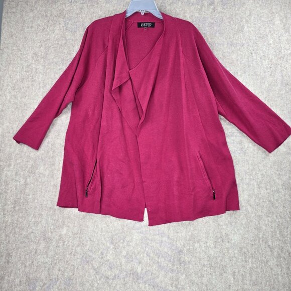 Kasper Womens Open Front Cardigan 2X Zipper Pockets 3/4 Sleeves Fuchsia - Picture 1 of 7